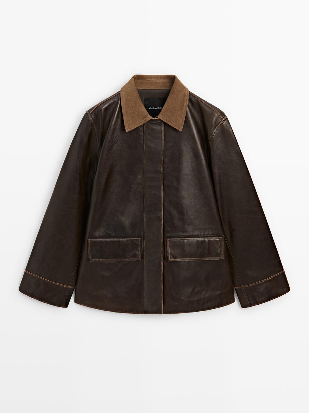 Nappa leather parka with corduroy detail