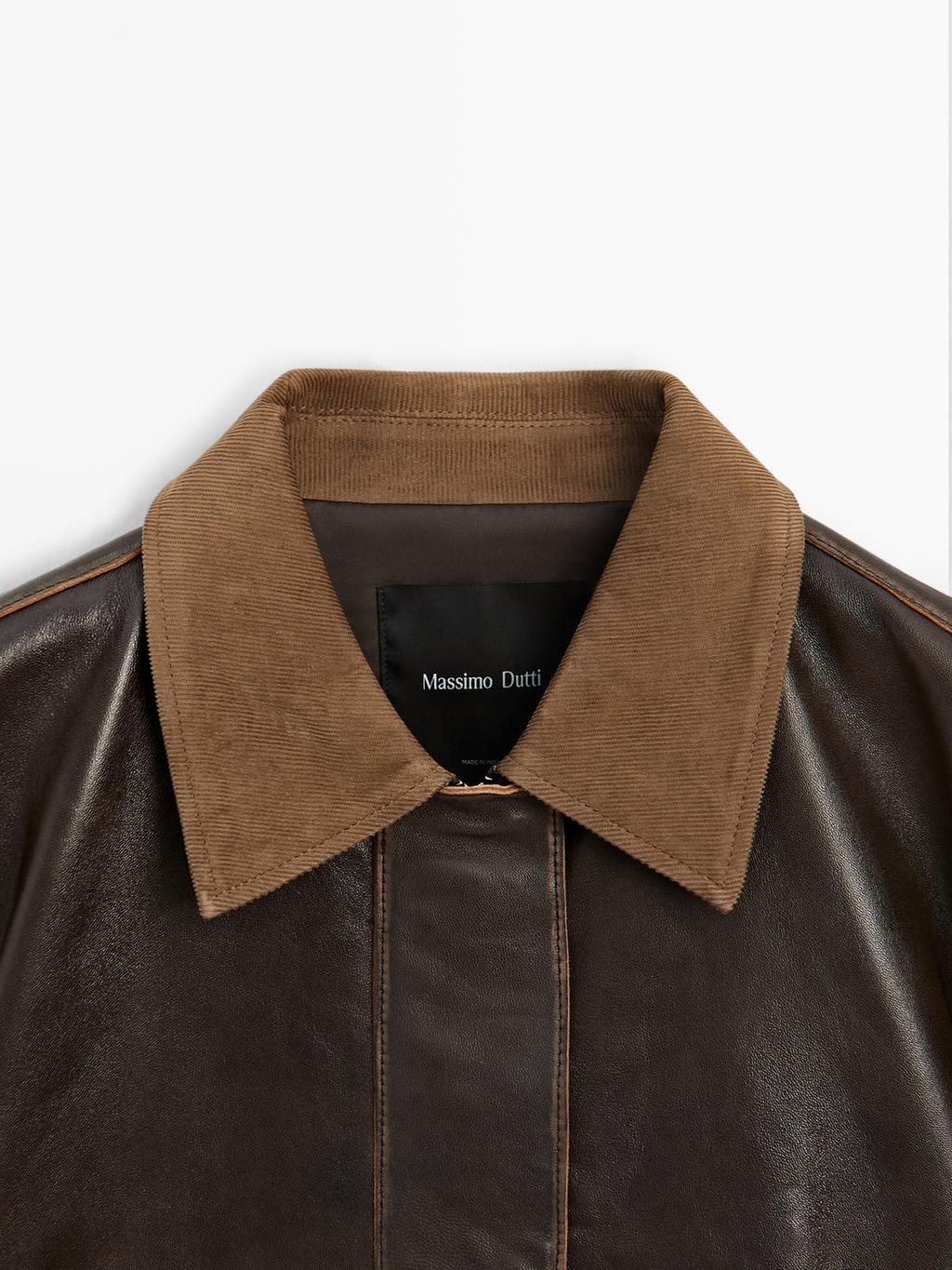 Nappa leather parka with corduroy detail