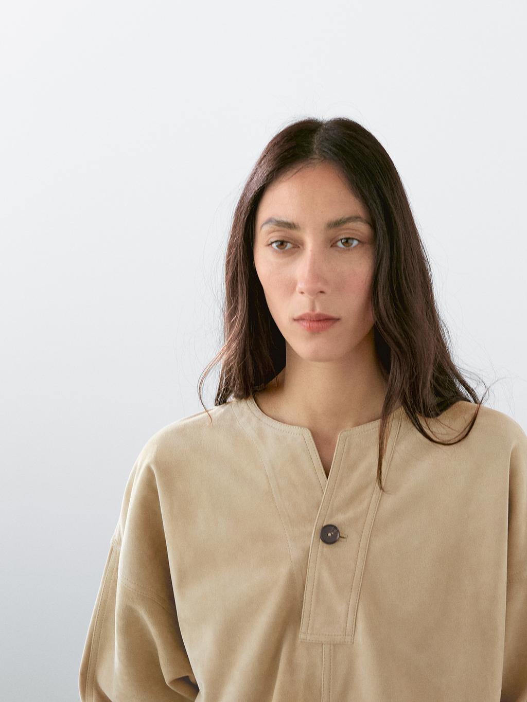 Wide suede leather blouse