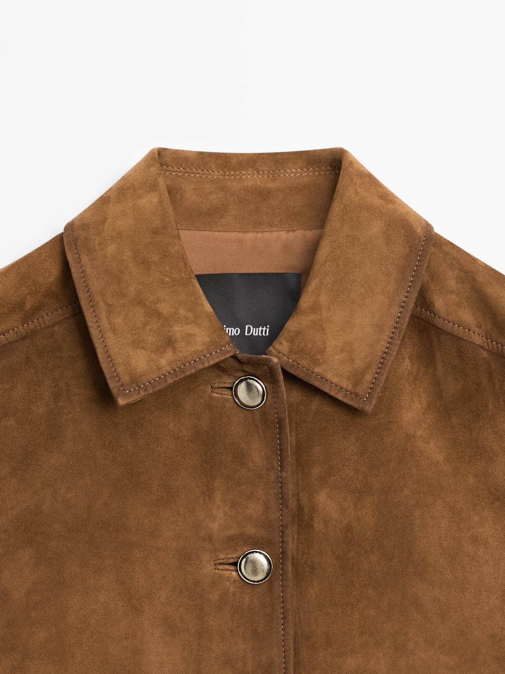 Suede leather jacket with gold-toned buttons