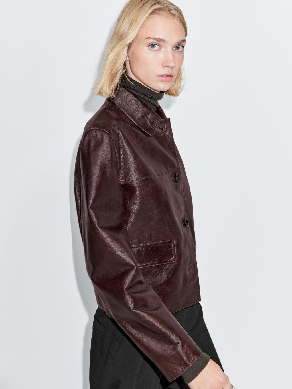 Cropped nappa leather jacket