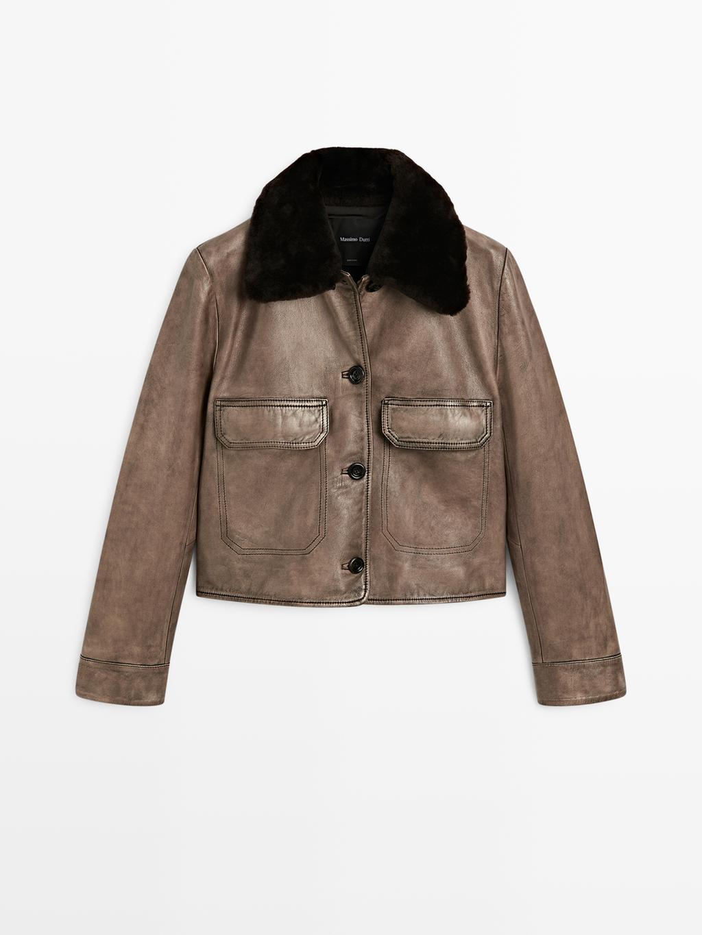 Nappa leather jacket with fur skin collar