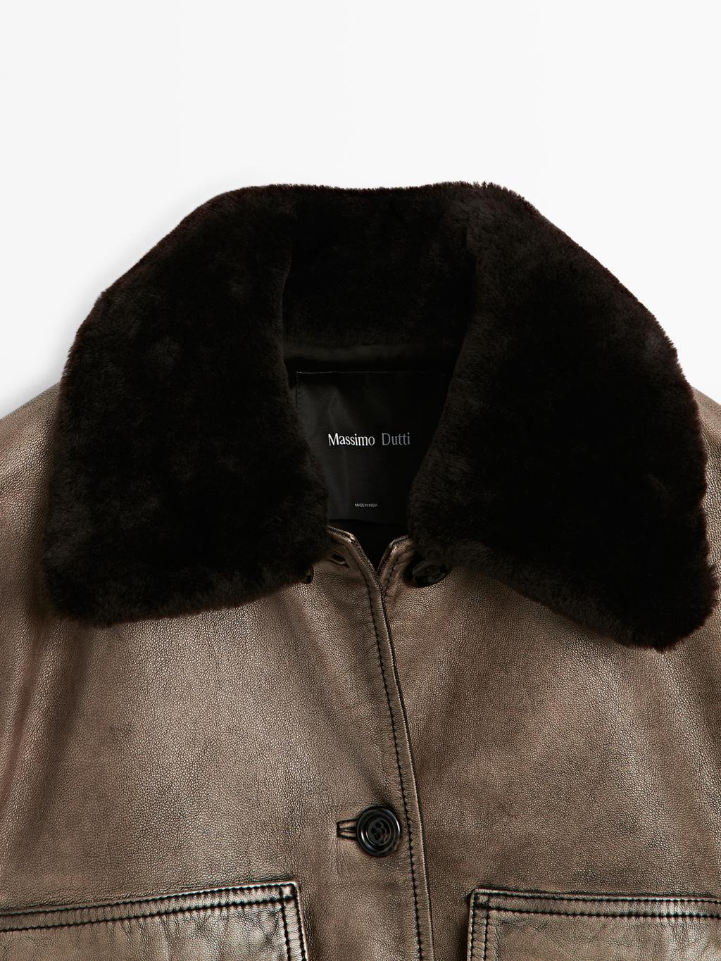 Nappa leather jacket with fur skin collar