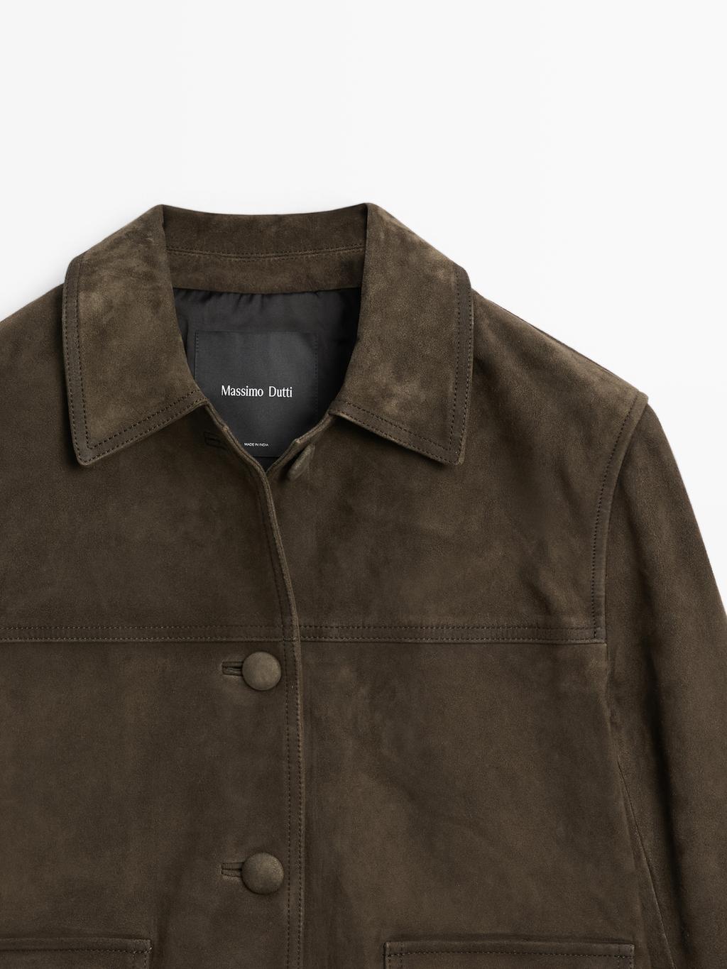 Suede leather jacket with lined buttons