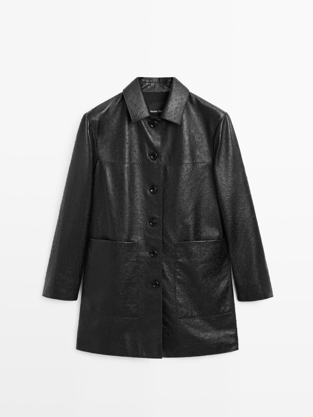 Long textured nappa leather coat