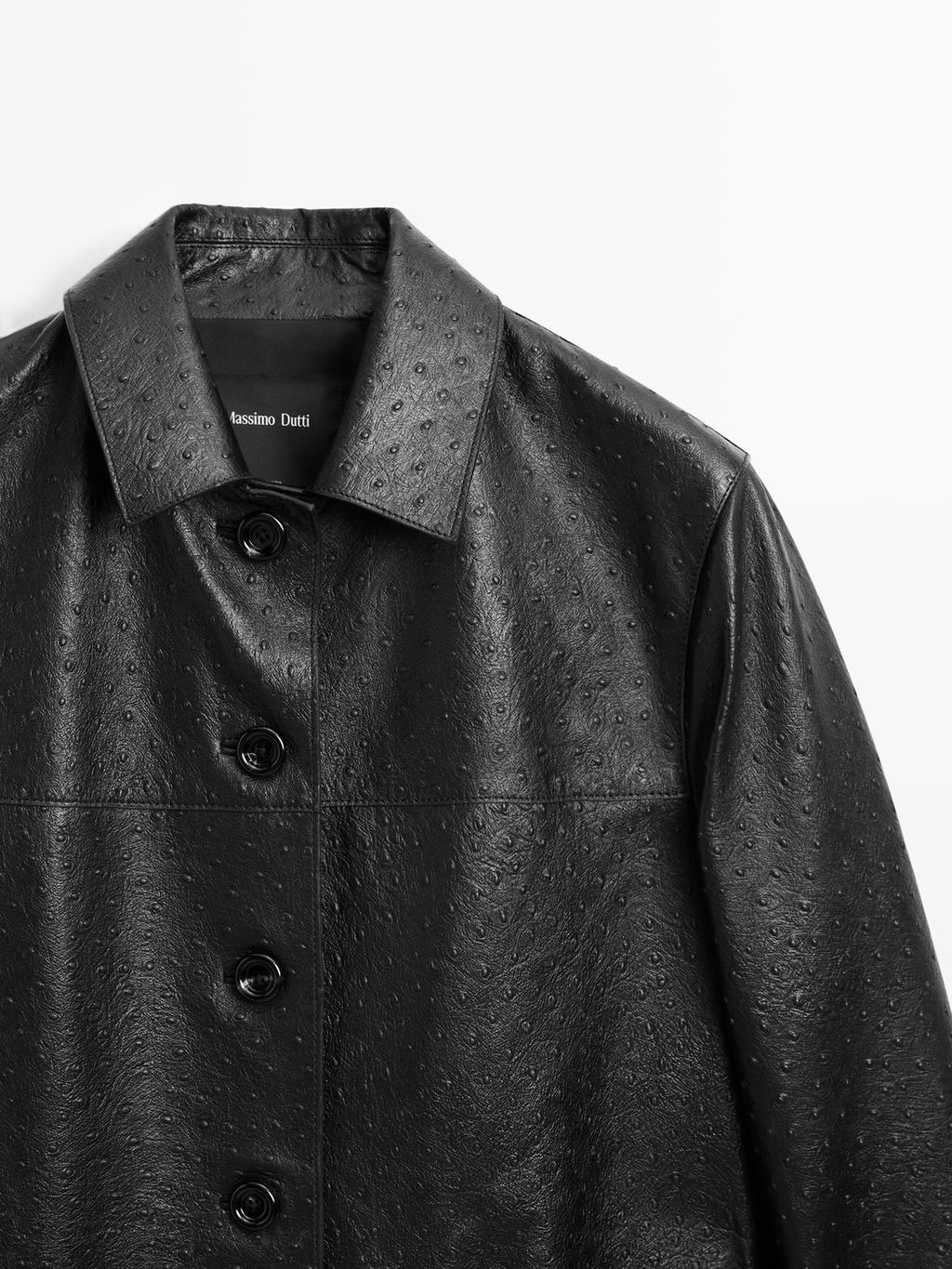 Long textured nappa leather coat