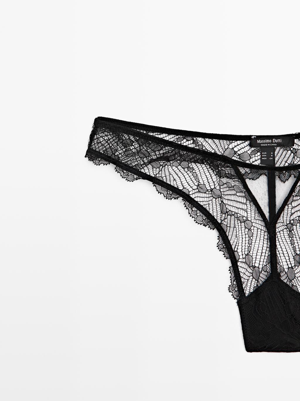 Lace thong with mesh detail