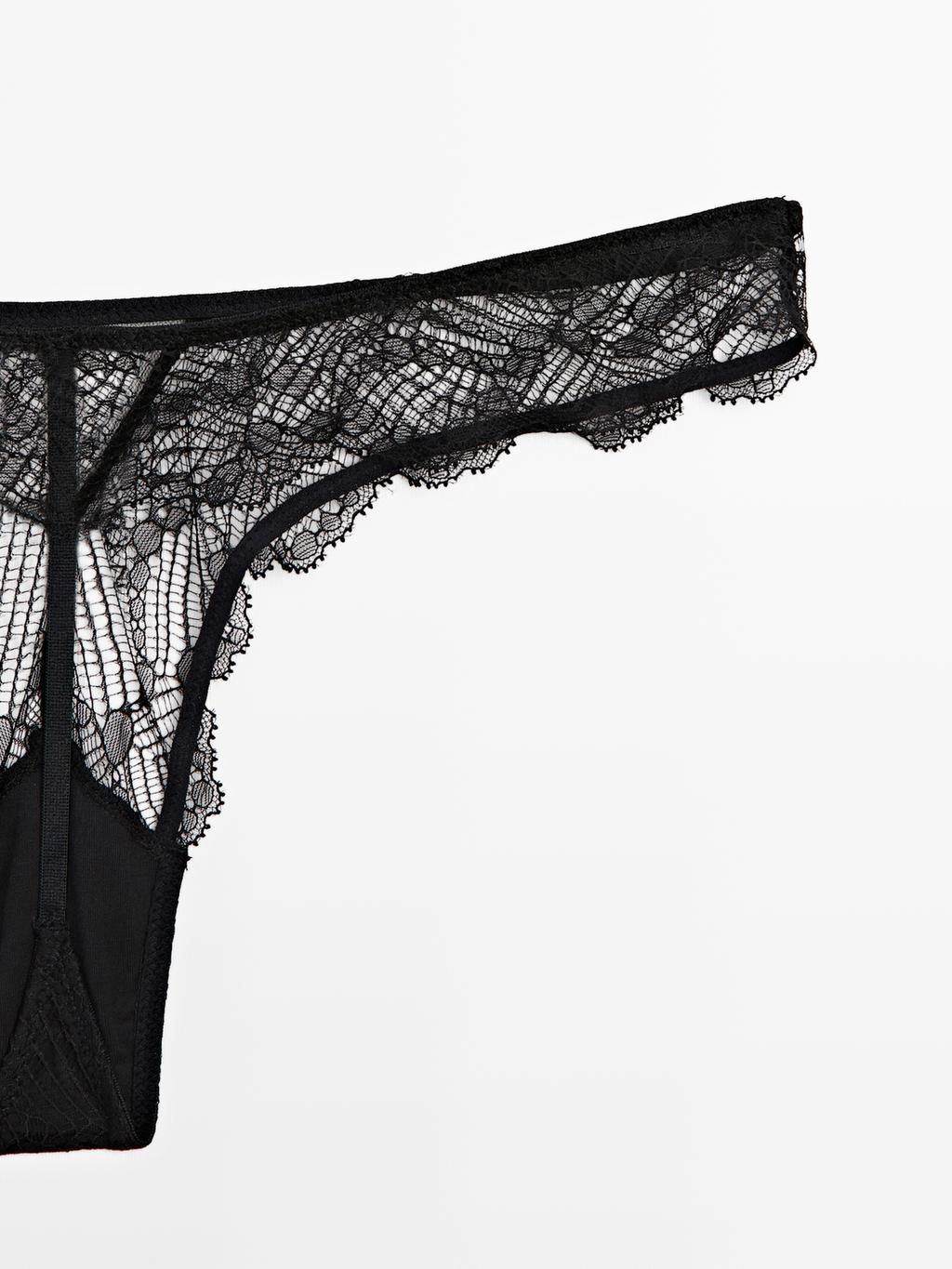 Lace thong with mesh detail