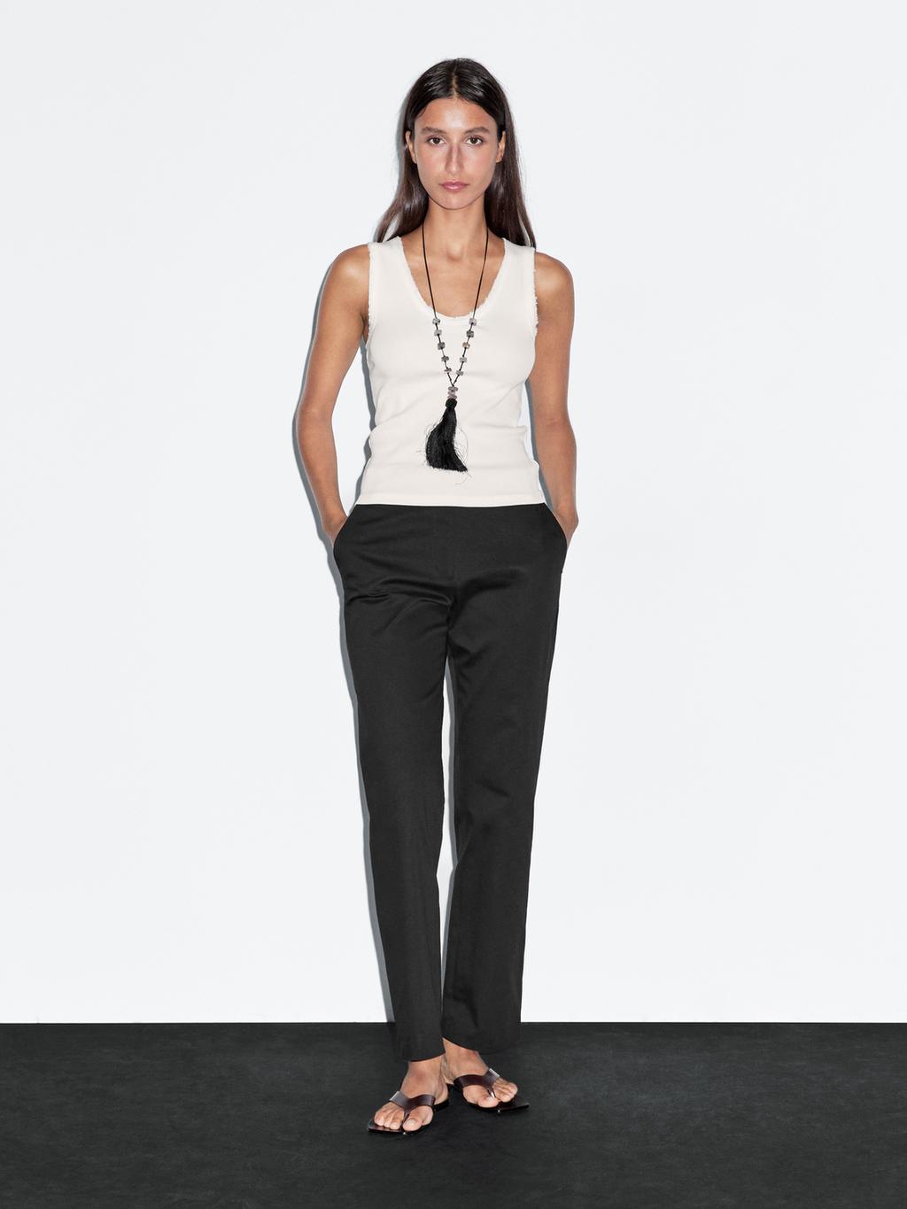 Straight-leg cotton blend trousers