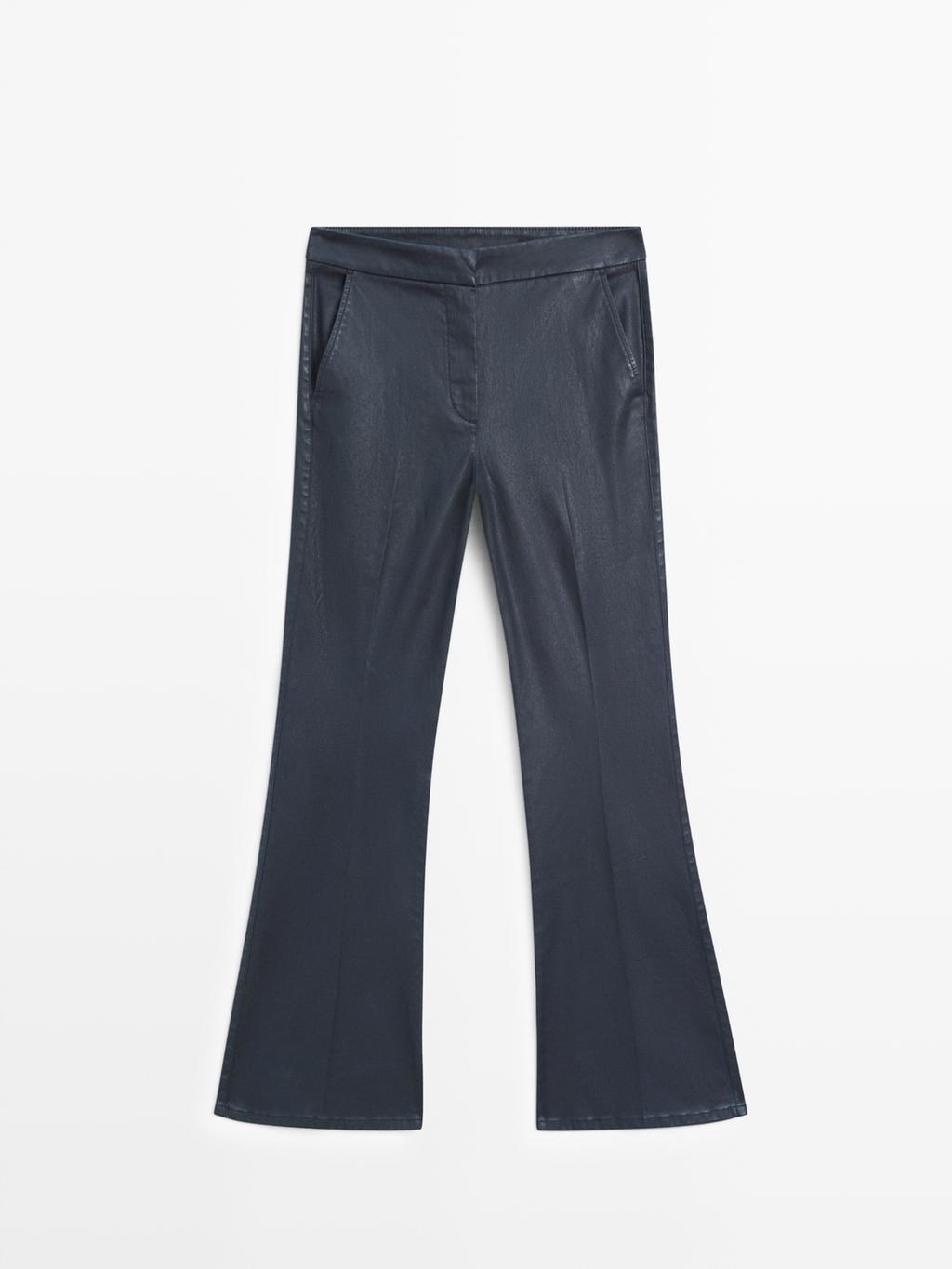 Waxed flare fit trousers