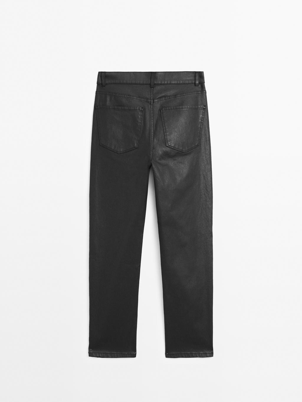 High-waist straight-leg waxed trousers