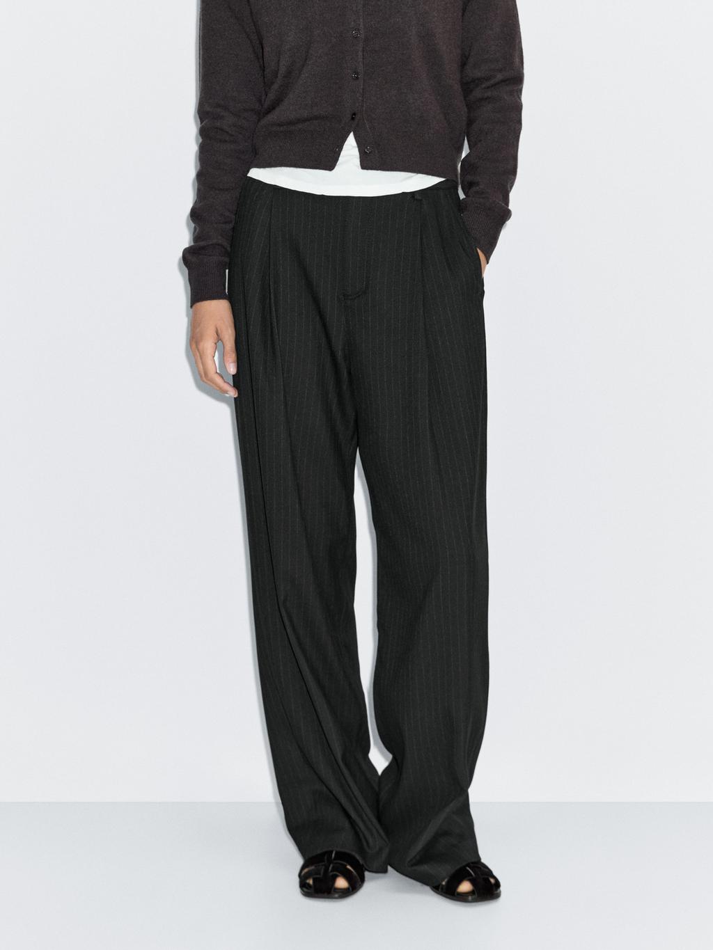 Mid-rise wide-leg pinstripe trousers