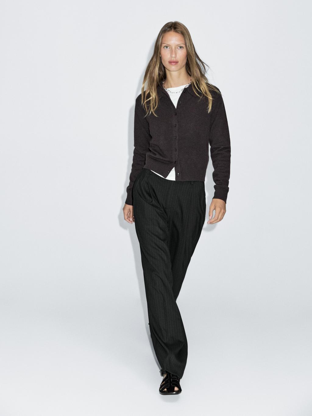 Mid-rise wide-leg pinstripe trousers