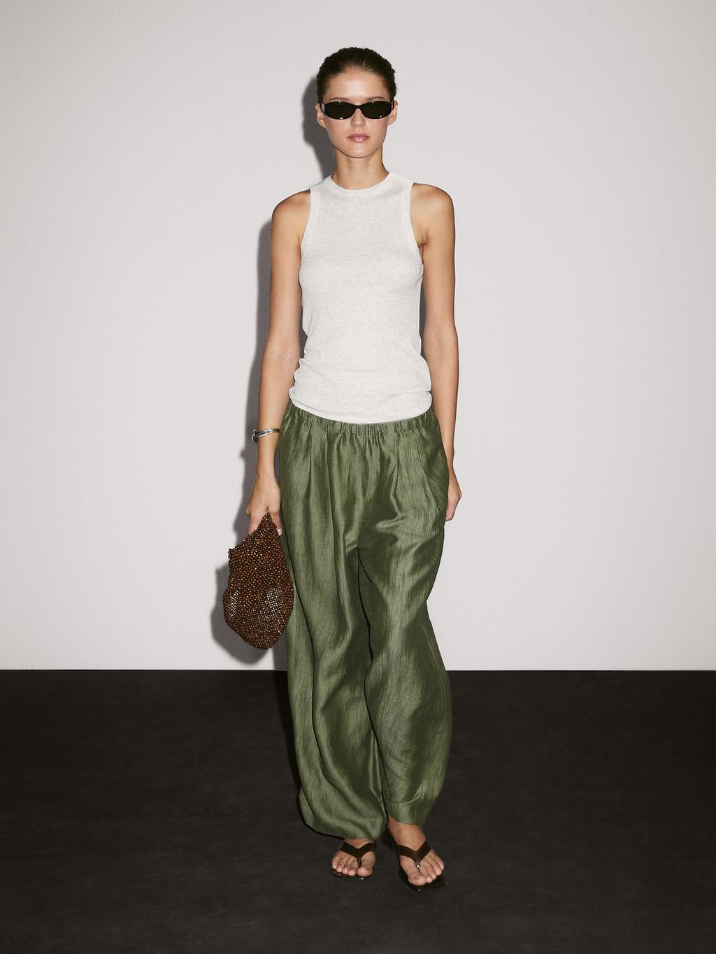 Straight fit flowing linen blend trousers