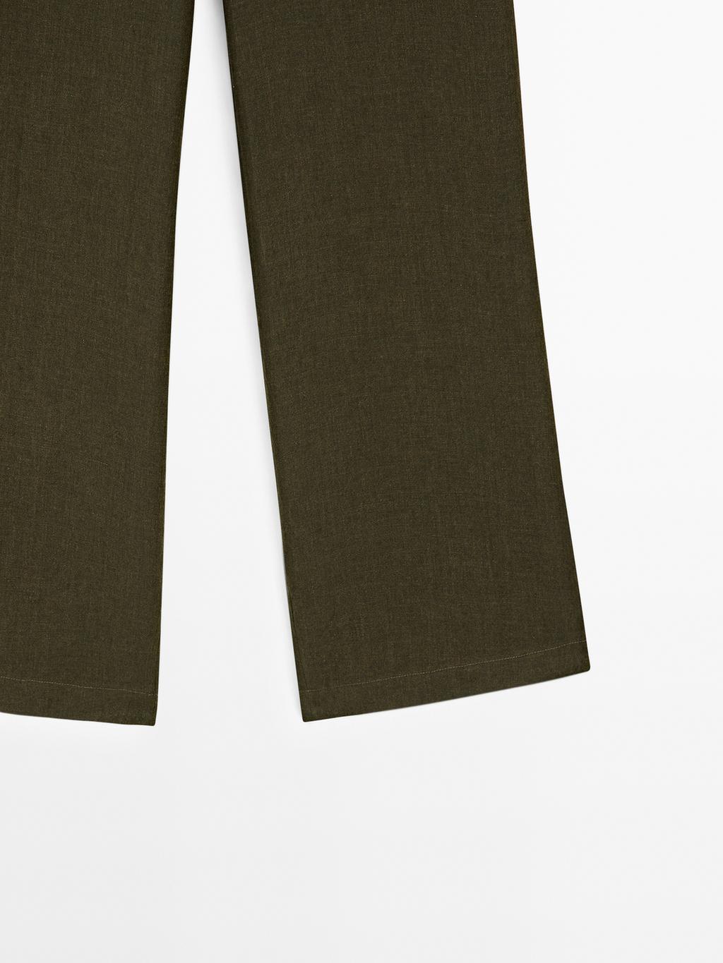 100% linen straight-leg trousers