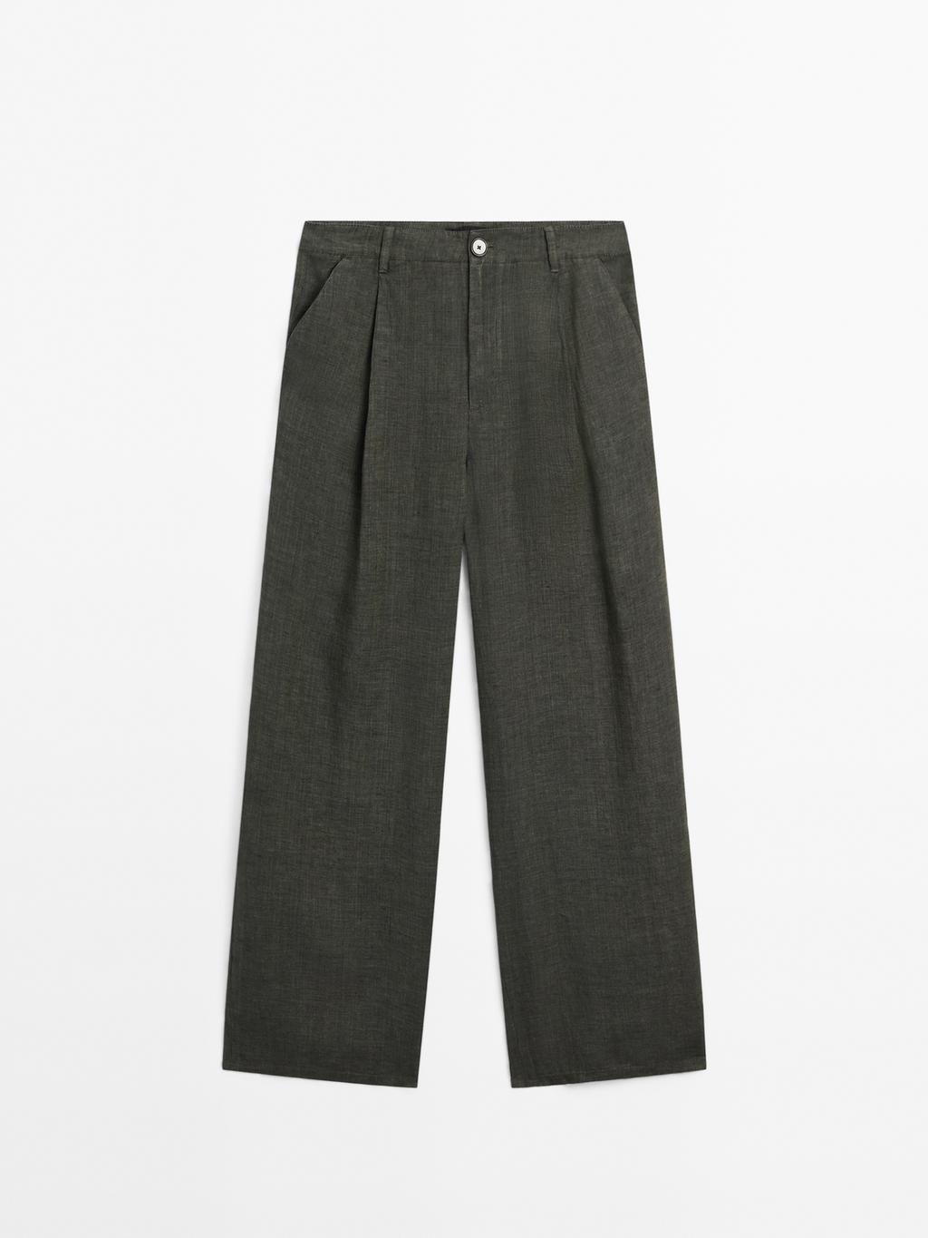 100% linen wide-leg trousers