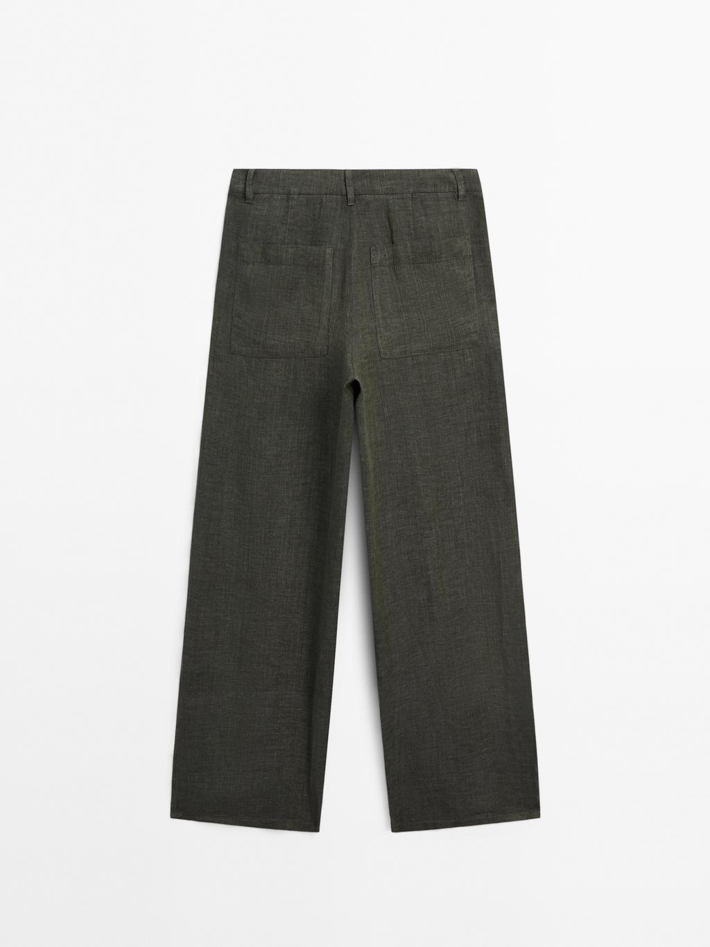 100% linen wide-leg trousers