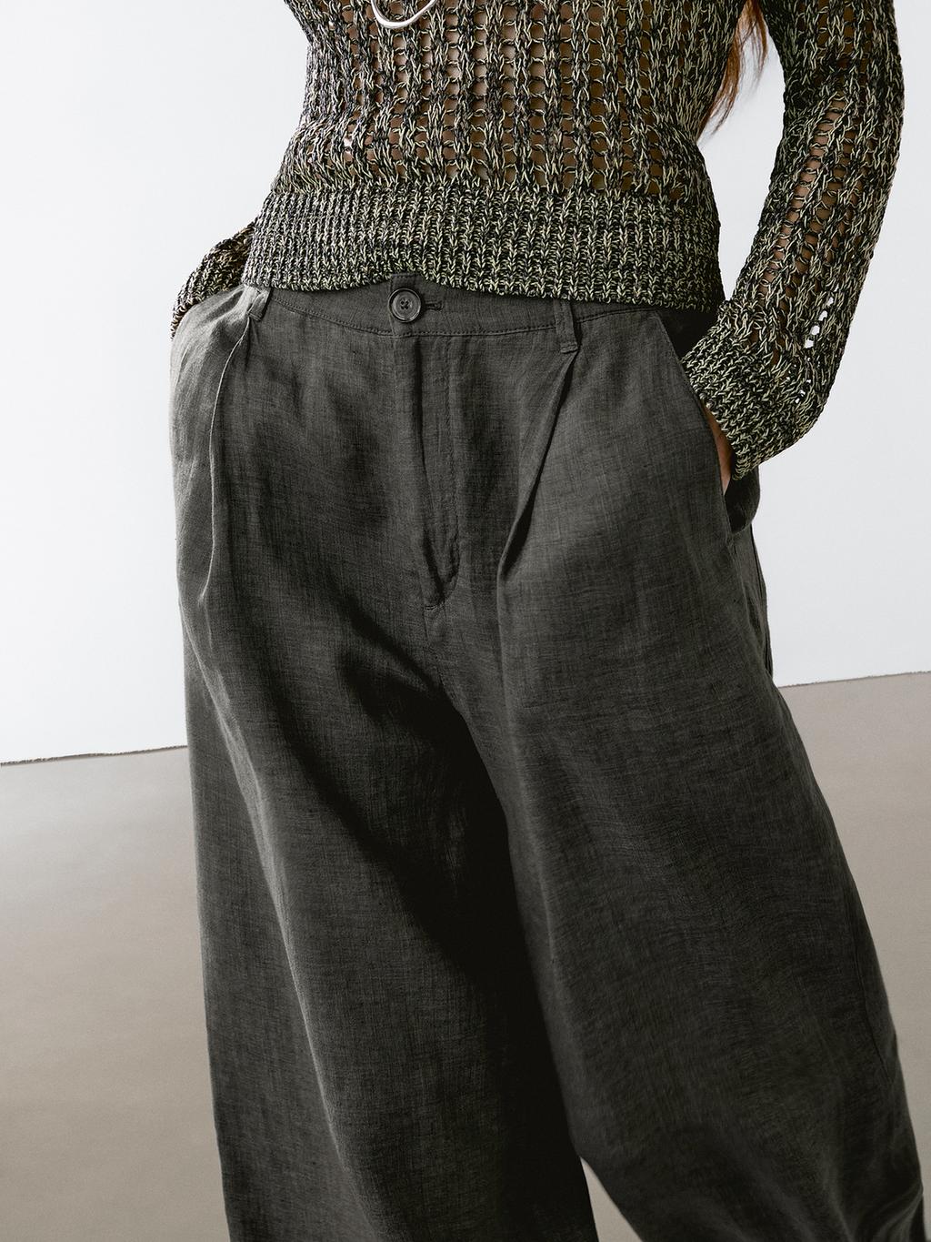 100% linen wide-leg trousers