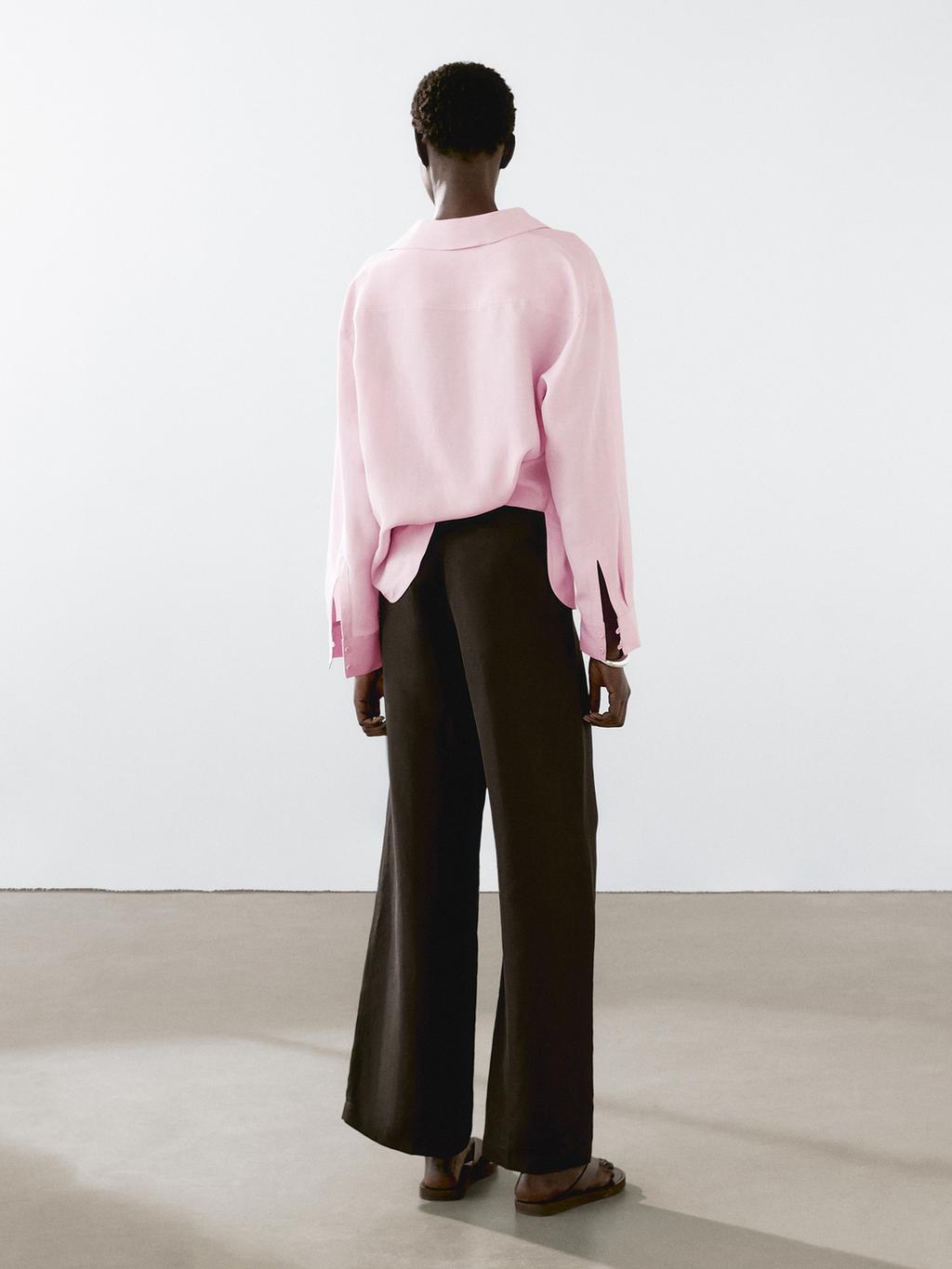 Linen blend trousers with elastic waistband