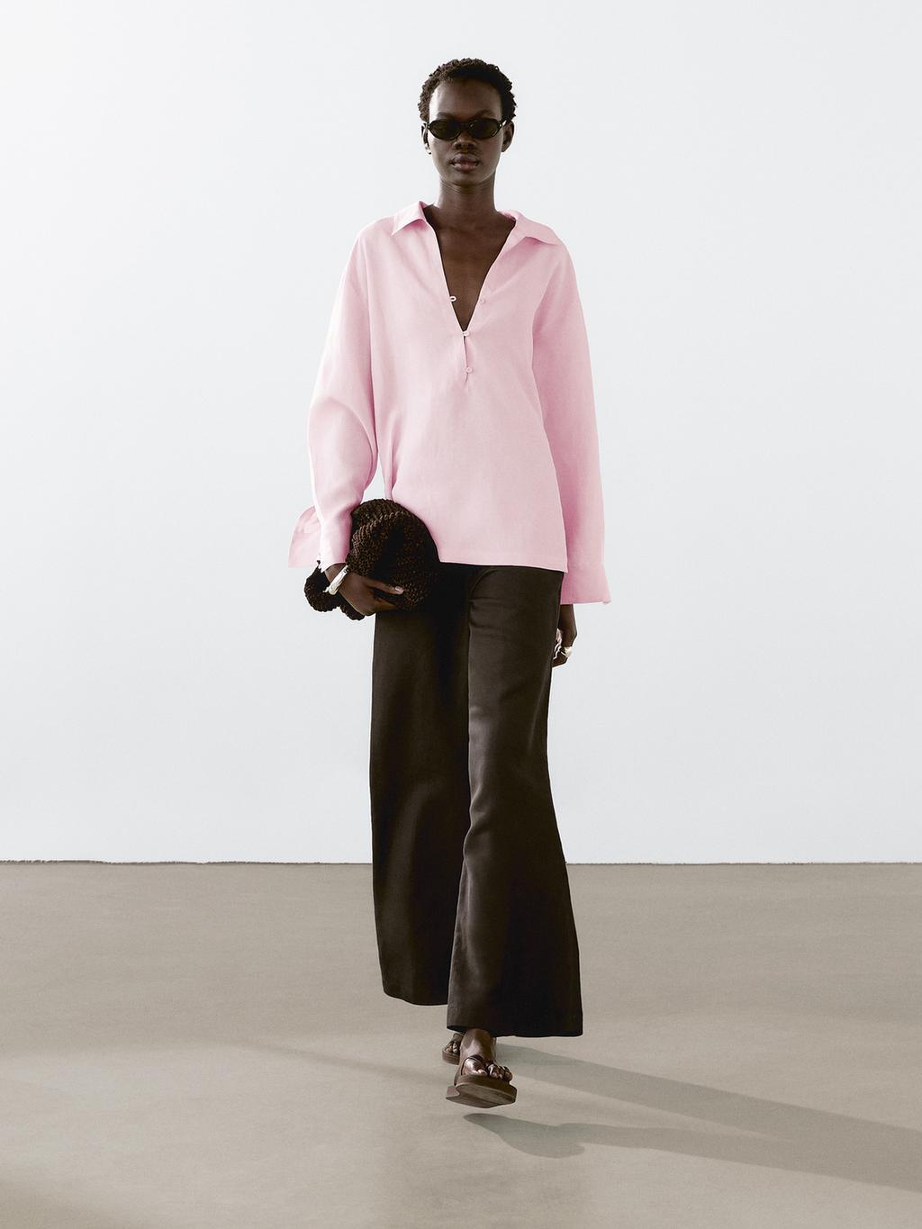 Linen blend trousers with elastic waistband