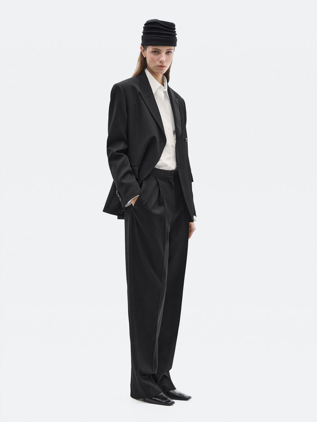 100% wool wide-leg trousers with dart - LIMITED