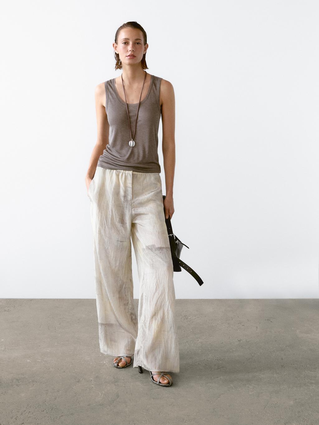 Flowing straight-leg print trousers