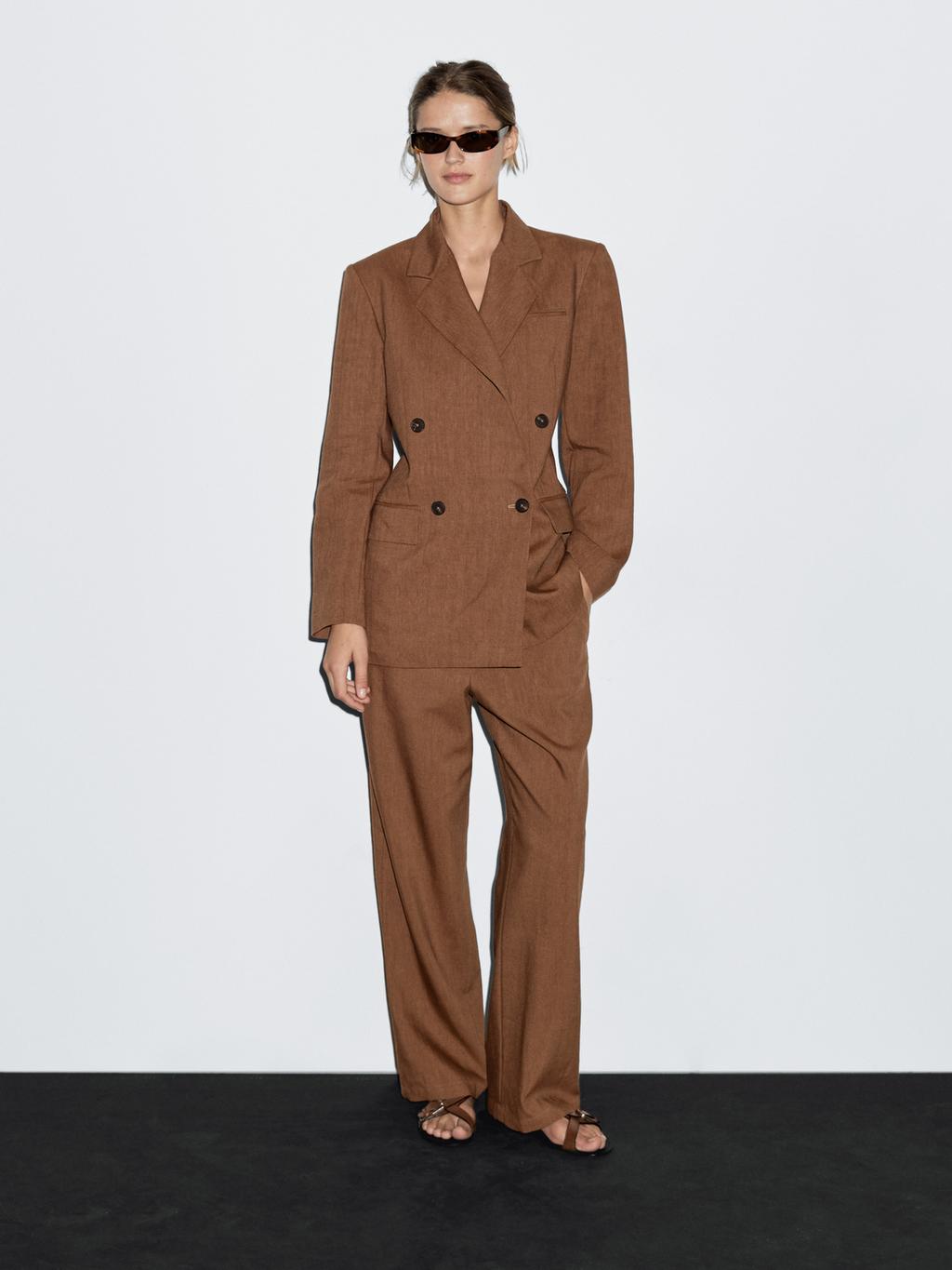 Linen blend wide-leg trousers