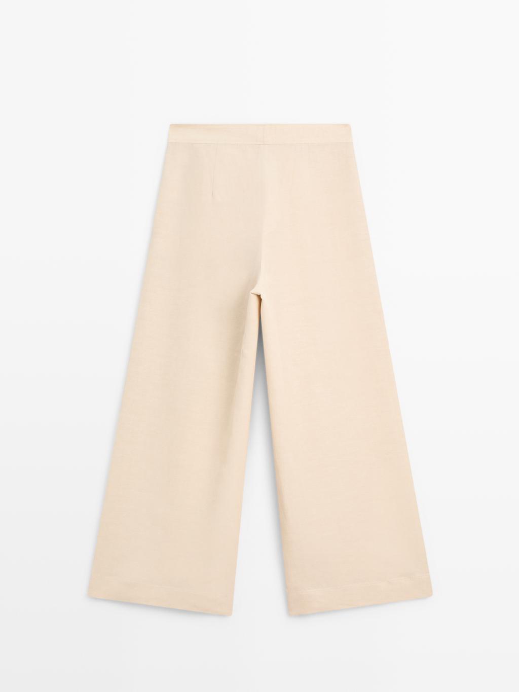 Linen blend darted wide-leg trousers