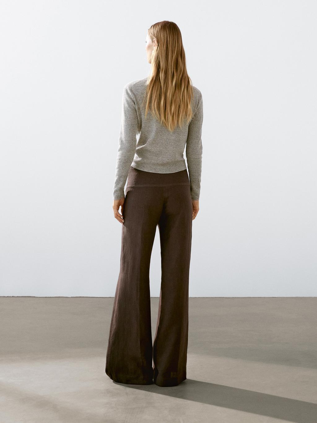 High-waist wide-leg linen trousers