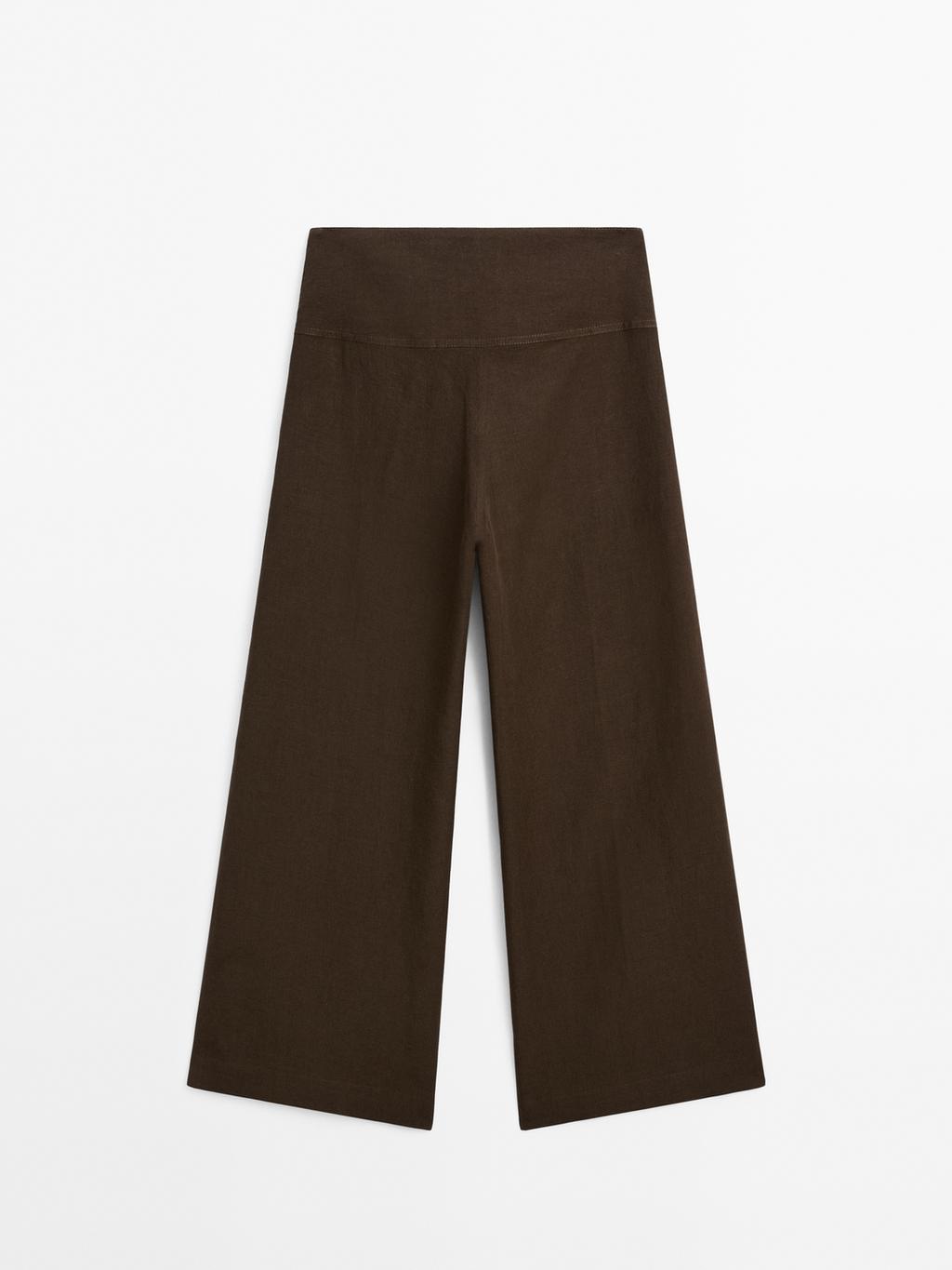High-waist wide-leg linen trousers