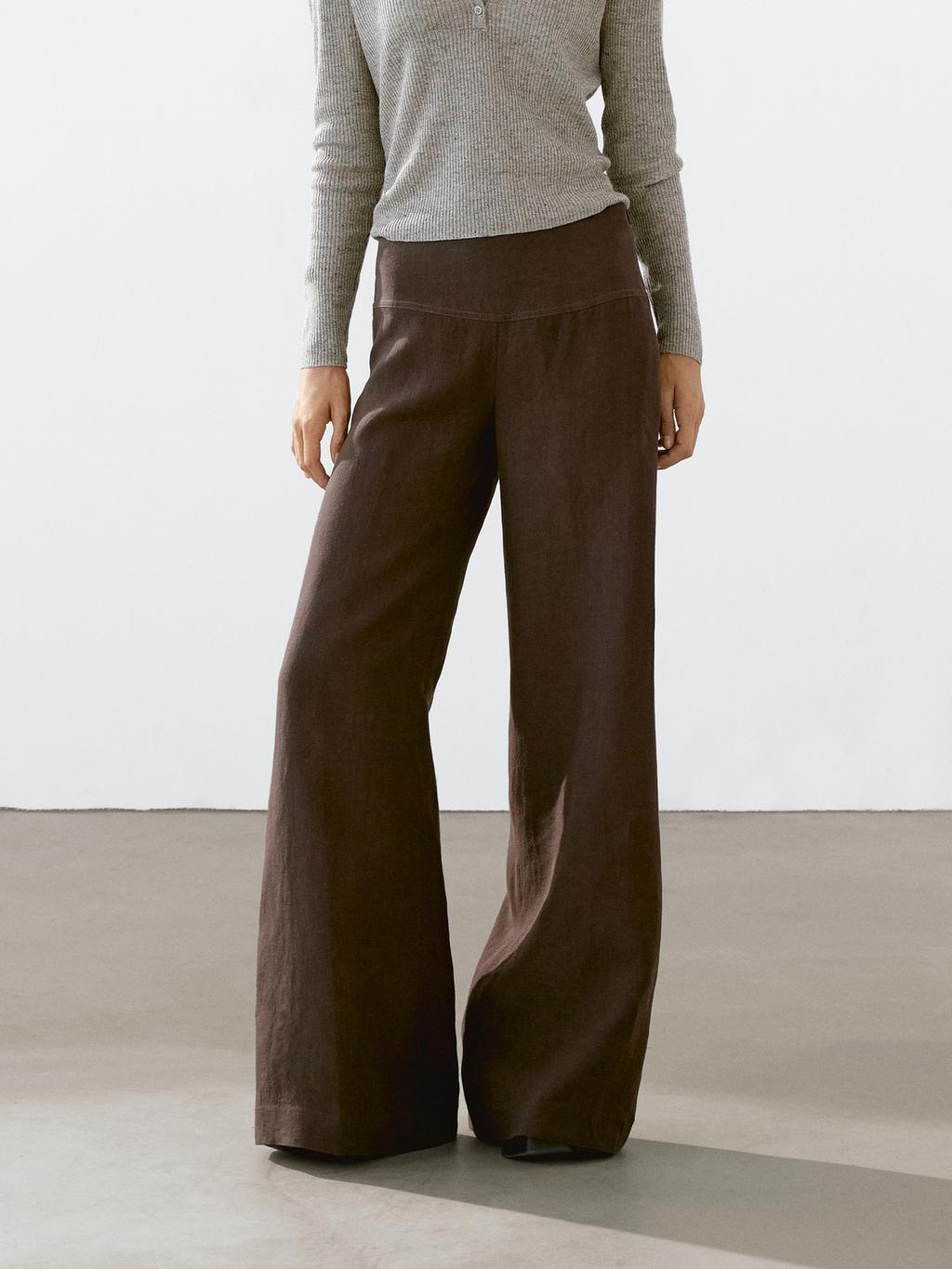 High-waist wide-leg linen trousers
