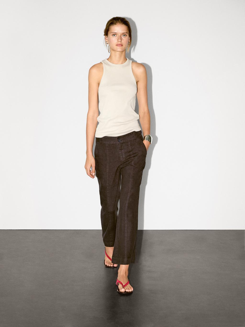 100% linen kick flare fit trousers