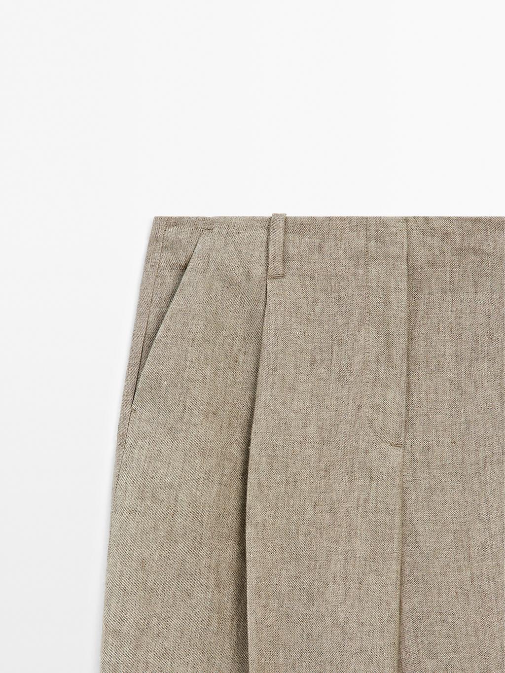 Linen blend darted trousers