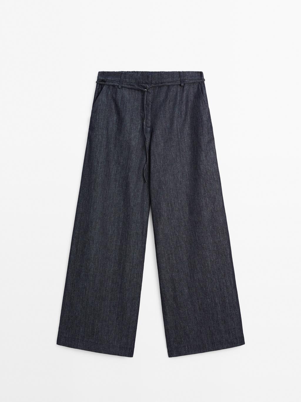 High-waist wide-leg jeans with belt