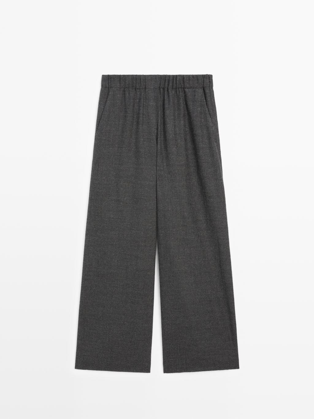 100% wool wide-leg textured trousers