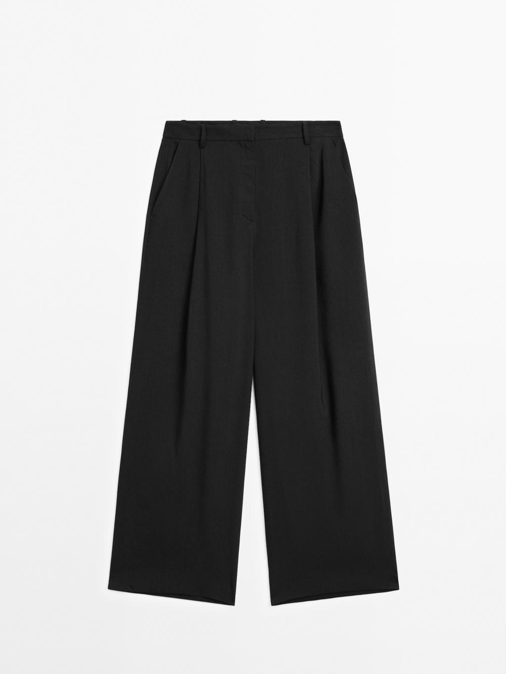 Flowing linen blend trousers with darts