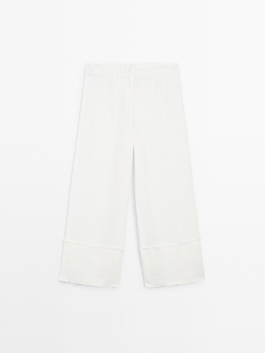 100% linen trousers with frayed detail