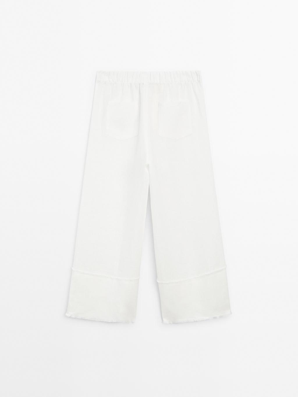 100% linen trousers with frayed detail