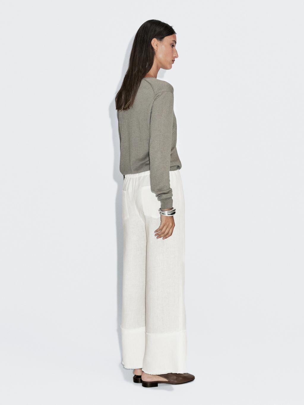 100% linen trousers with frayed detail