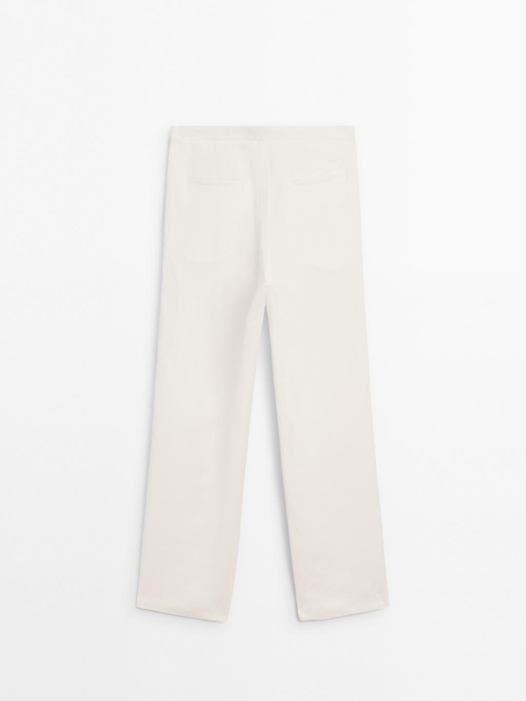 Straight fit flowing linen blend trousers
