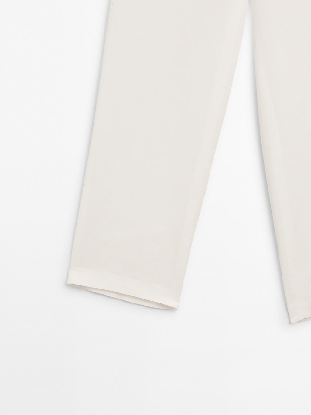 Straight fit flowing linen blend trousers