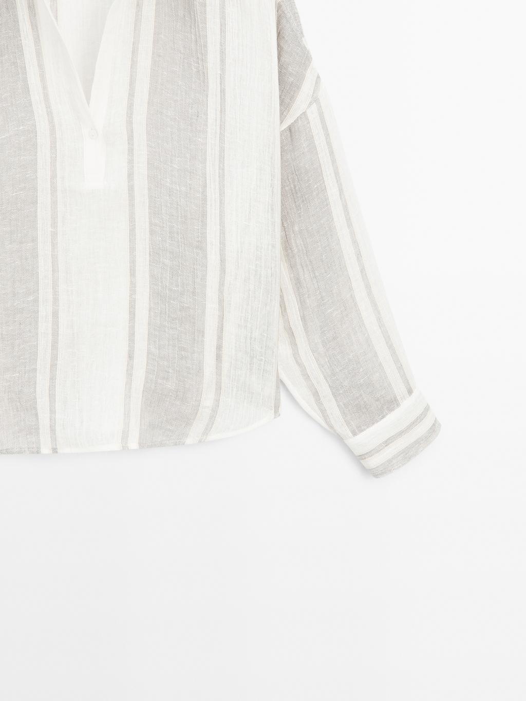Flowing striped linen blend blouse