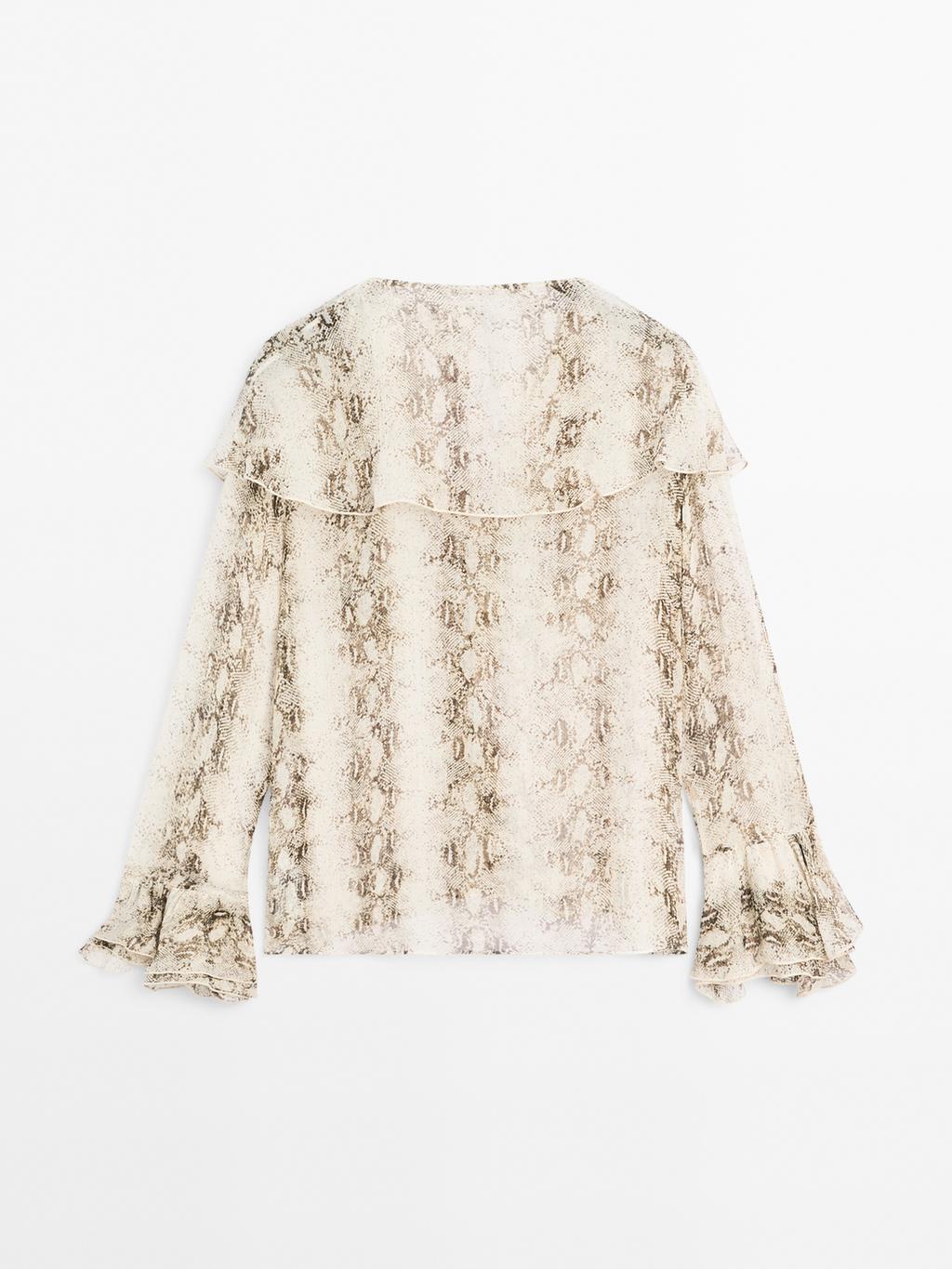 Snakeskin print blouse with ruffles