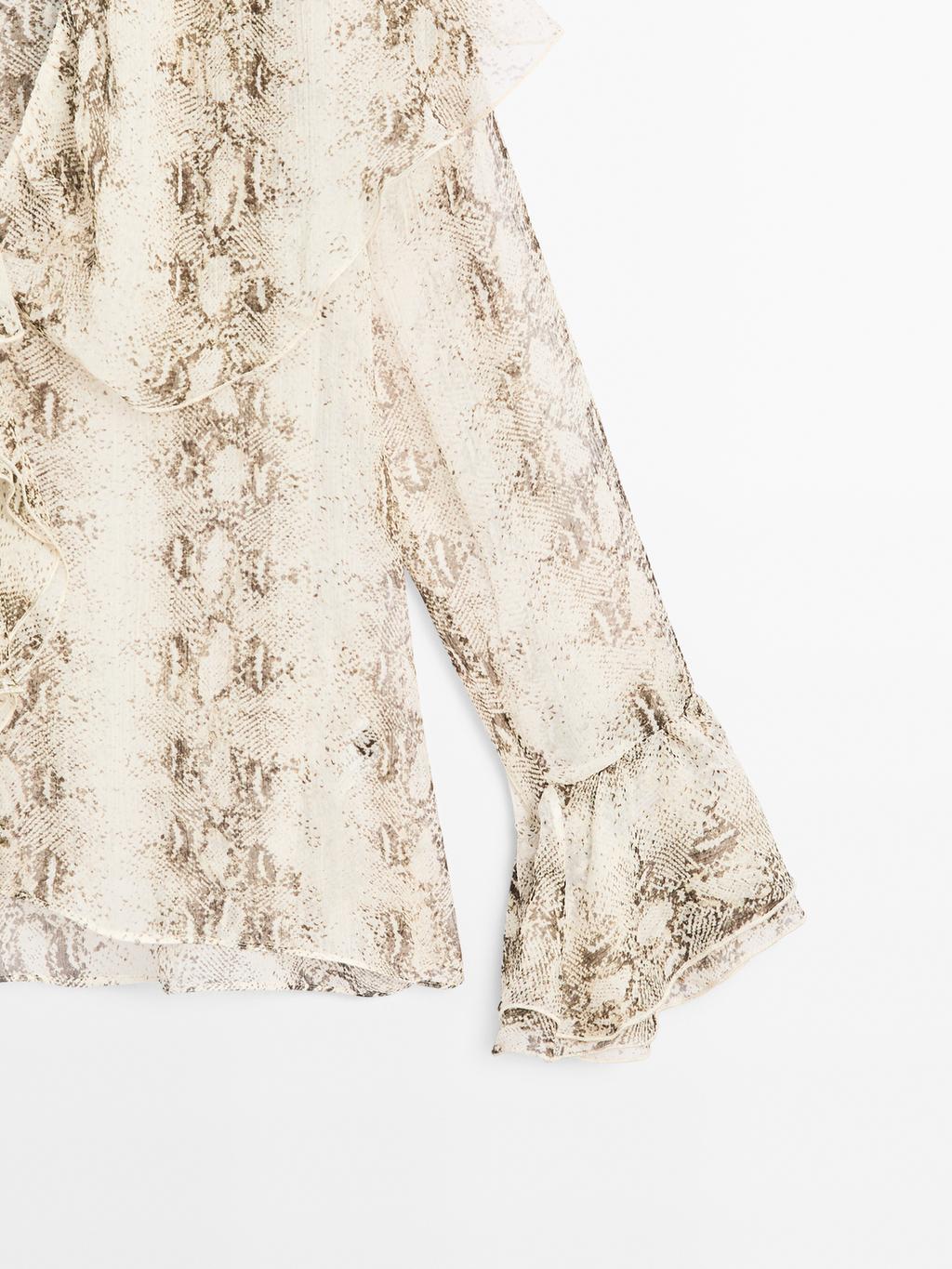 Snakeskin print blouse with ruffles