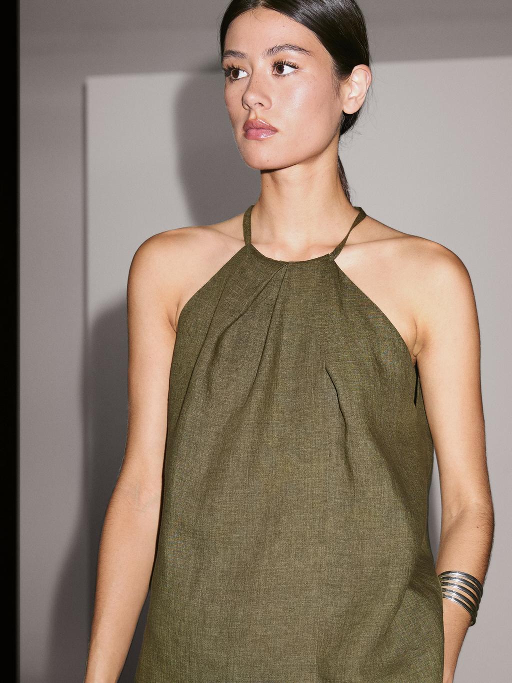 100% linen crossover halter top