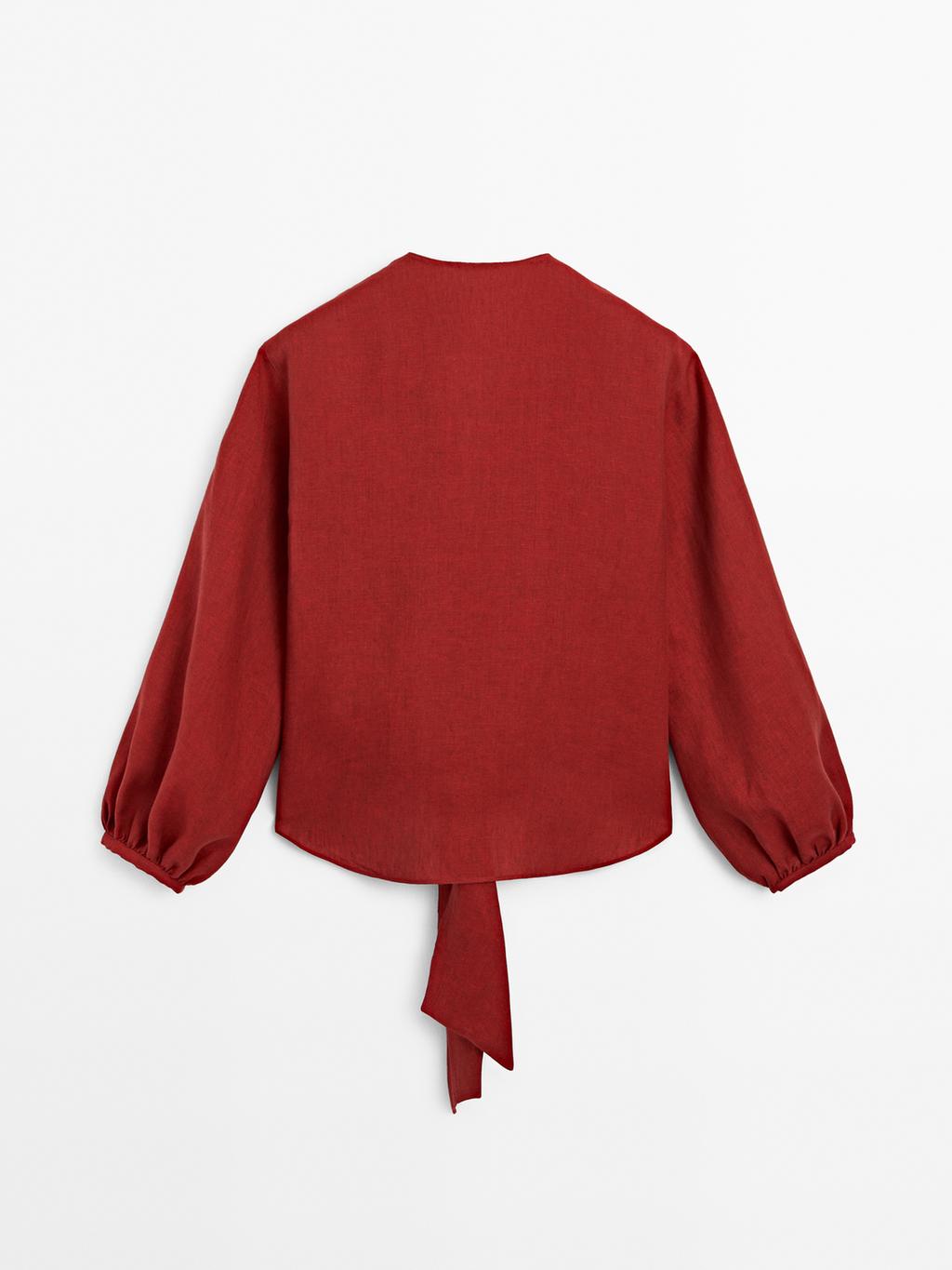 100% linen blouse with tie detail