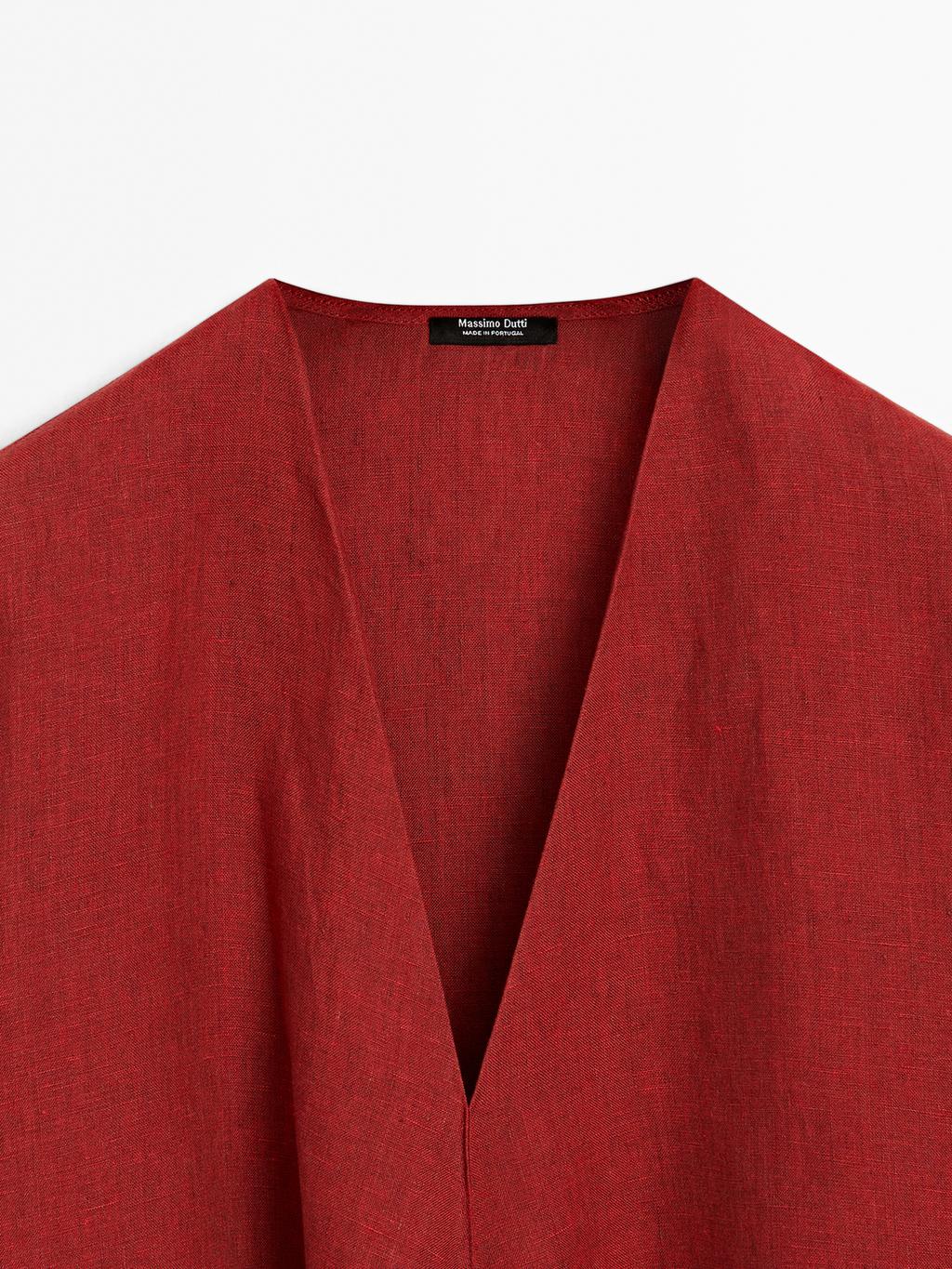 100% linen blouse with tie detail