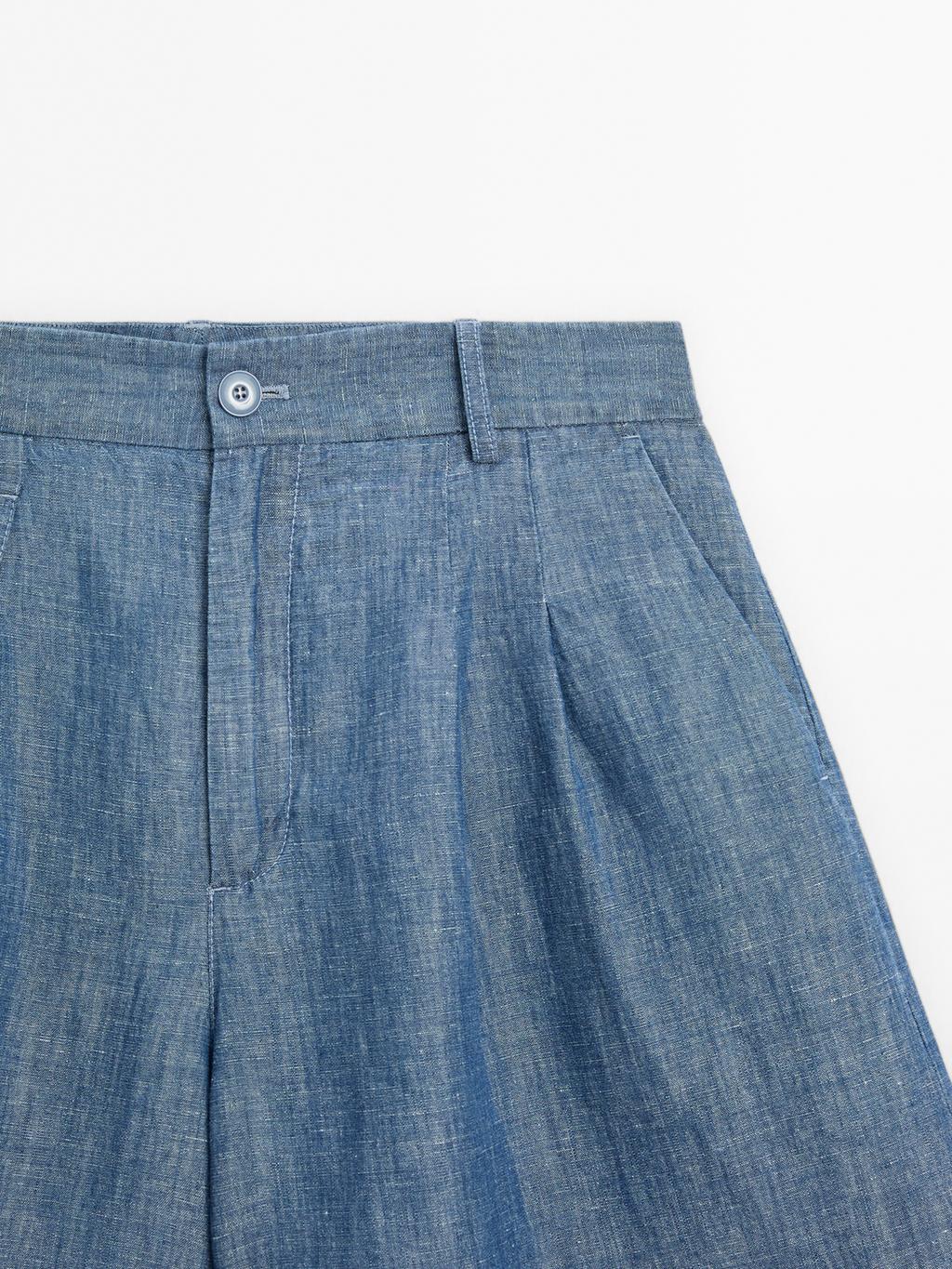Cotton and linen Bermuda shorts with pocket detail