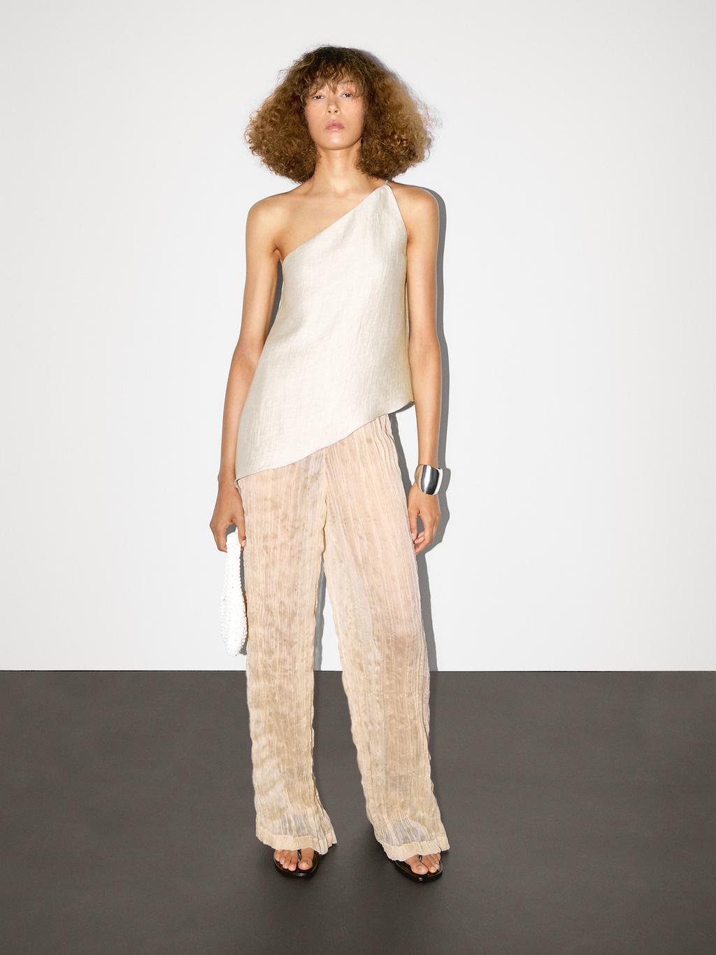 Lightweight asymmetric linen blend top