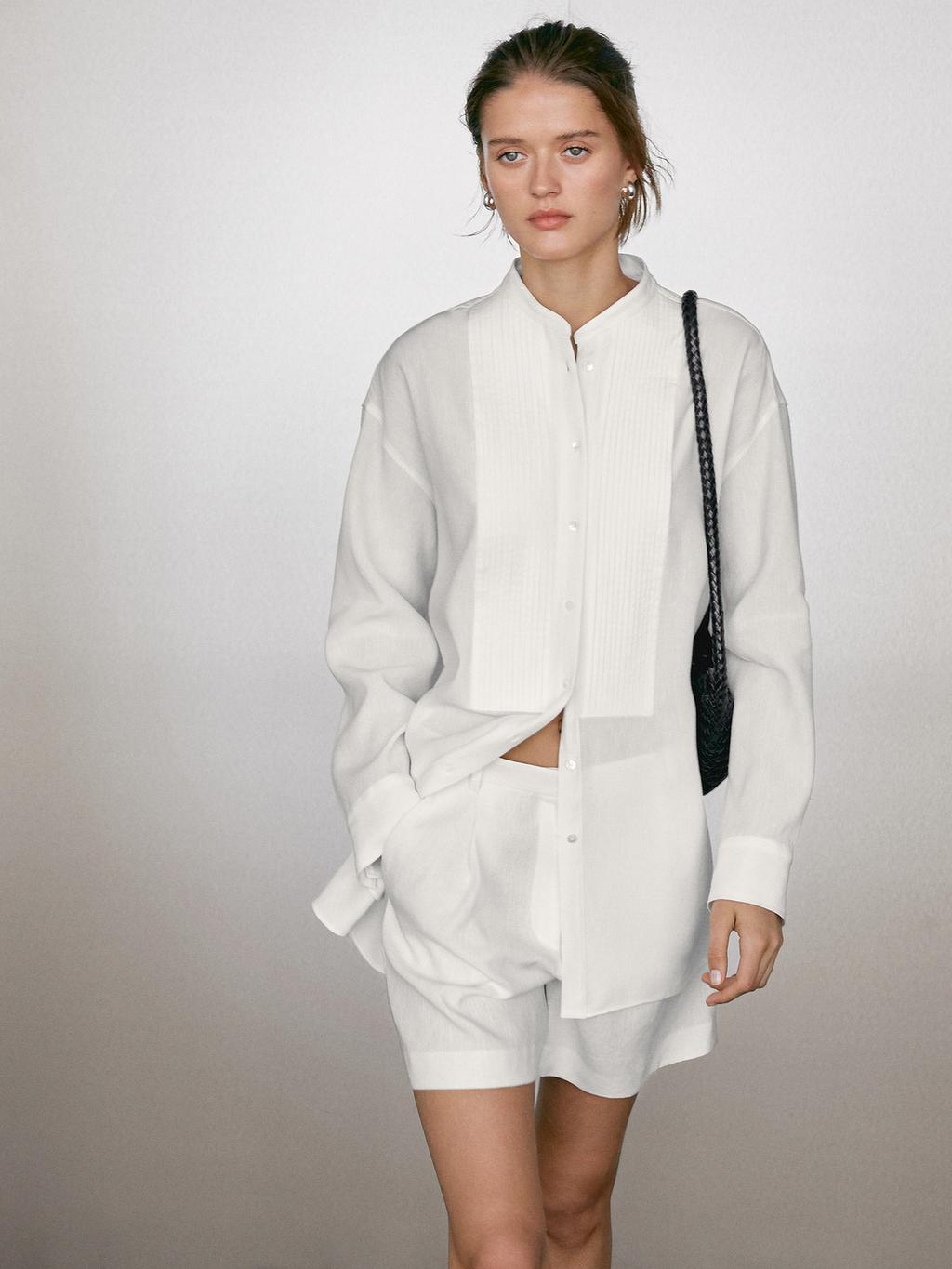 Linen blend shirt with thin pintucks